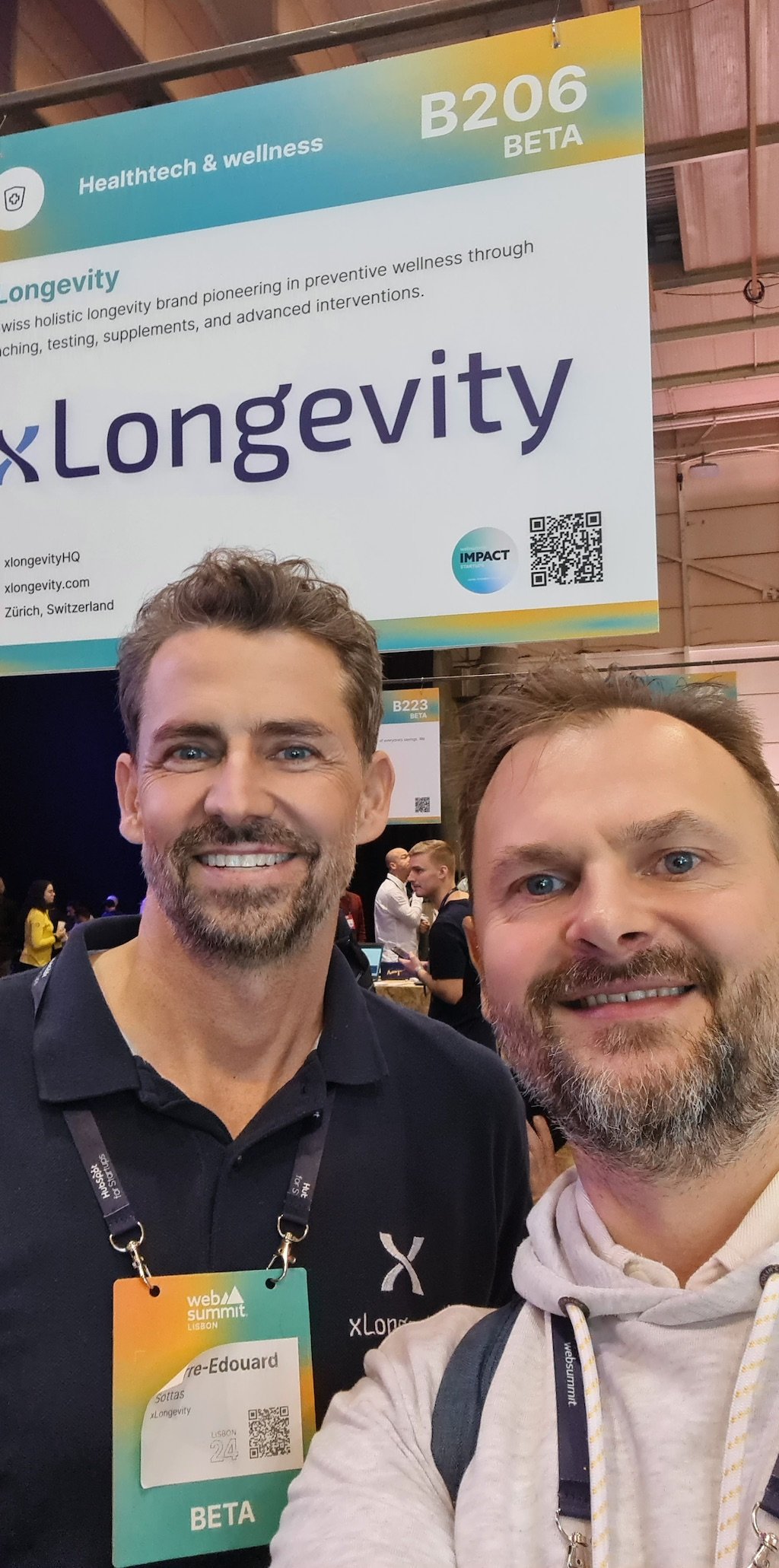 Pierre-Edouard and Serge at xLongevity booth on WebSummit 20241114_141055