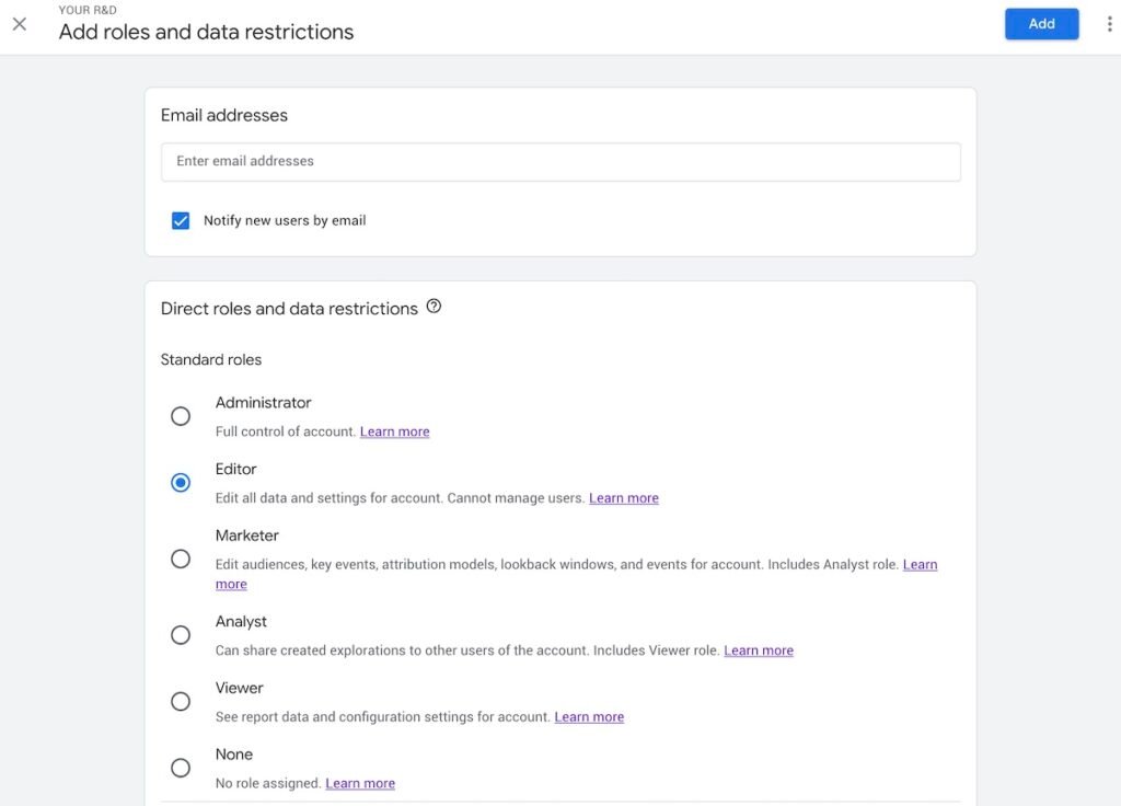 Editor permissions for a new user