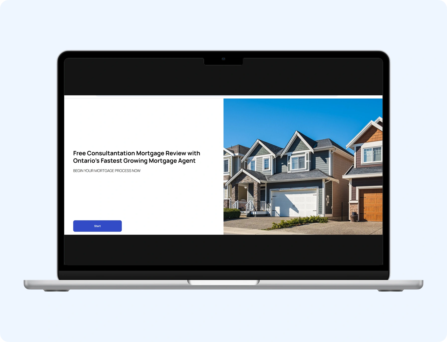Huron Mortgages landing page displayed inside a MacBook mockup