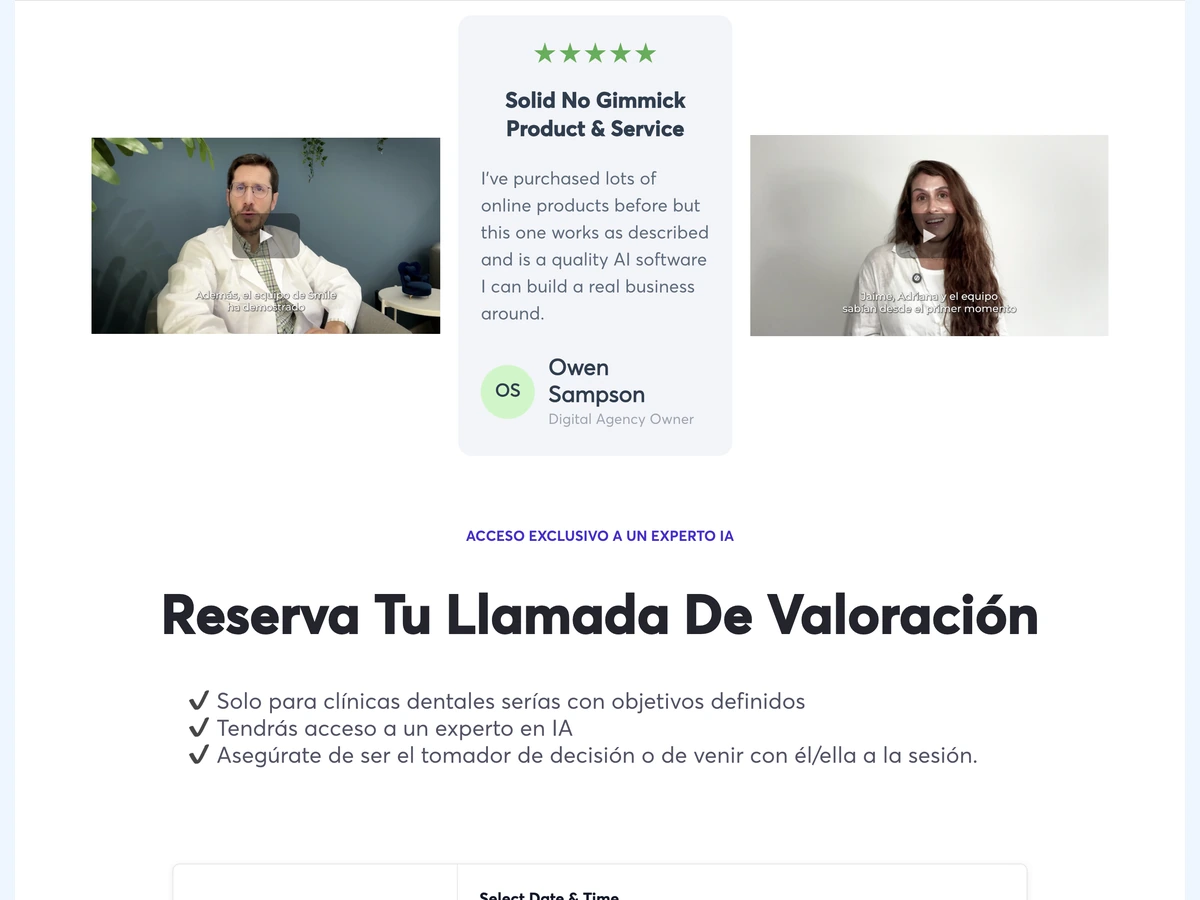 SMILE landing page with provided testimonials and demo-booking section