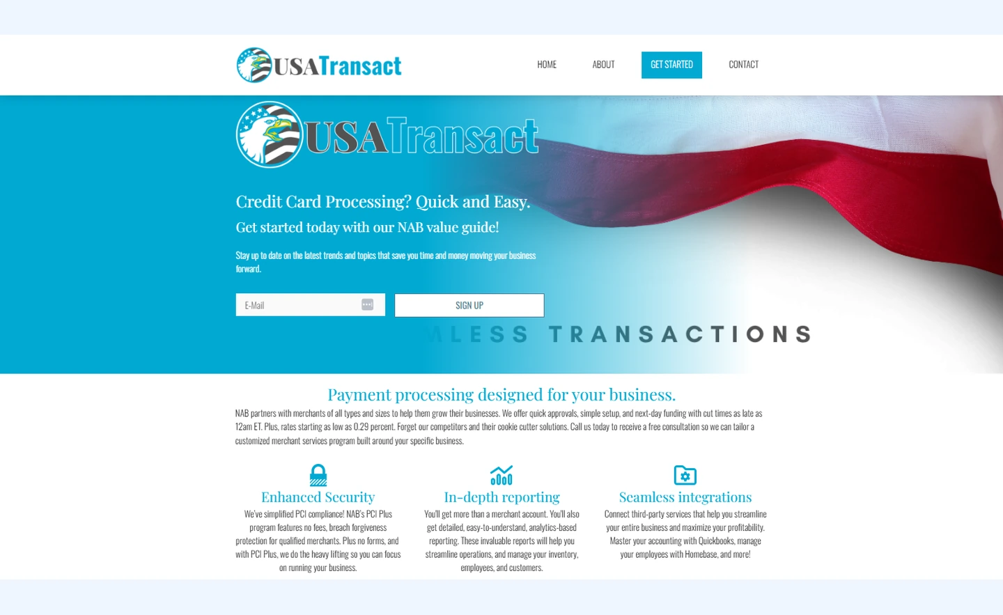 USA Transact getting-started page for merchant registration