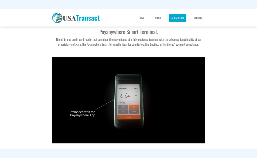 USA Transact webpage showing the Payanywhere Smart Terminal